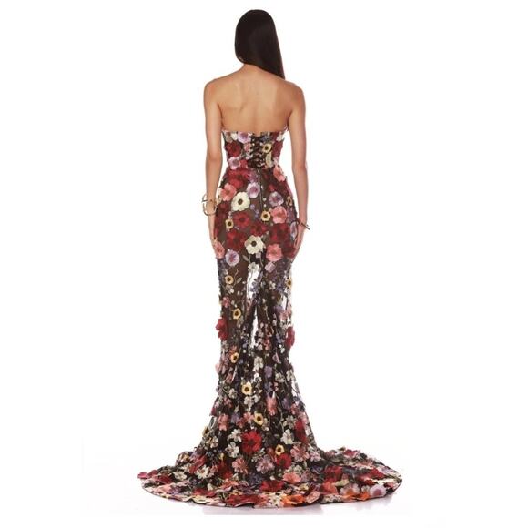 $1500 New Bronx and Banco Jasmine Multi Floral Embroidered Straples Gown Sz L /8 - Picture 6 of 16